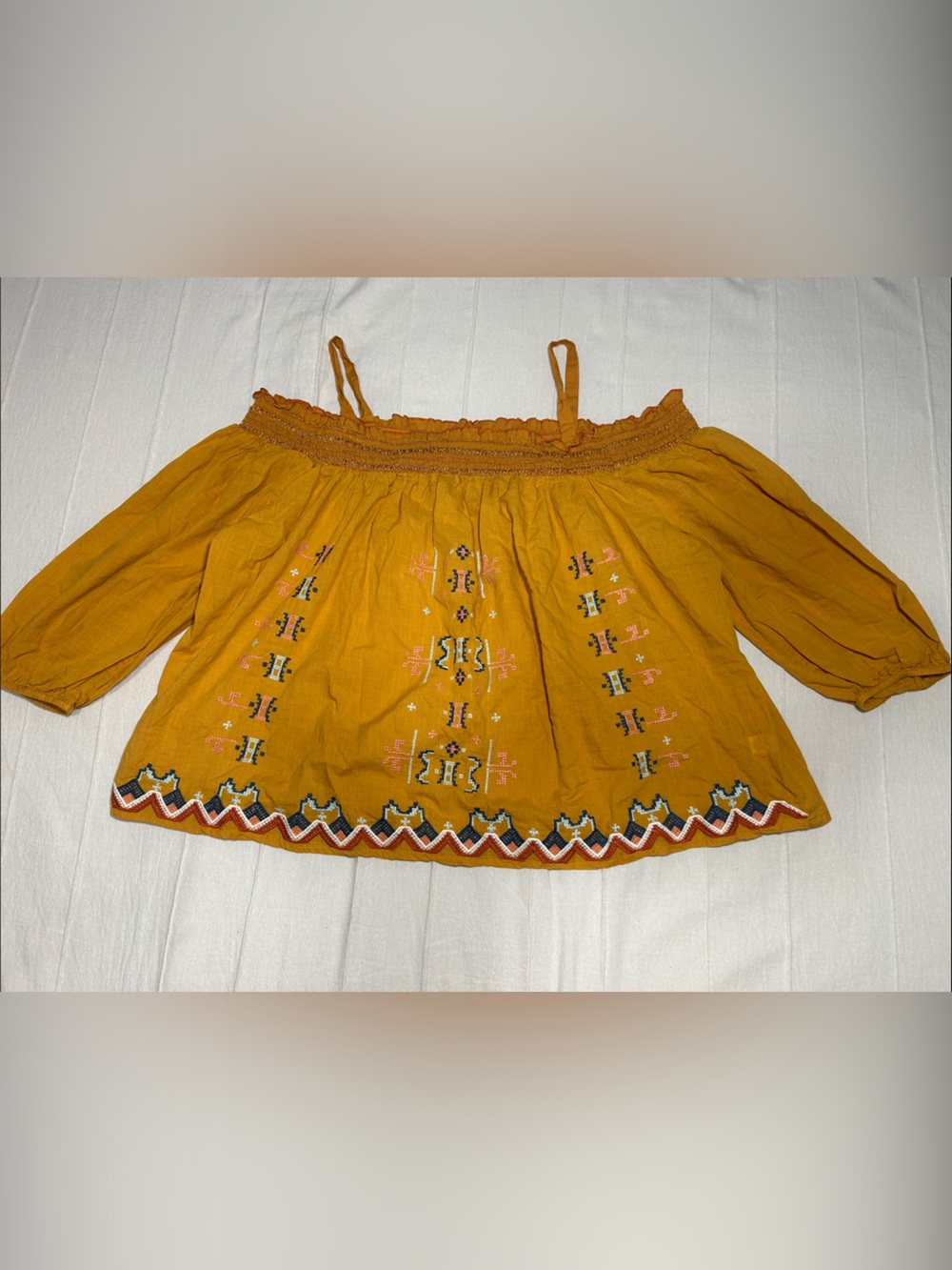 Cato Embroidered Off the Shoulder Cold Shoulder Top Mustard Yellow Plus XL Boho
